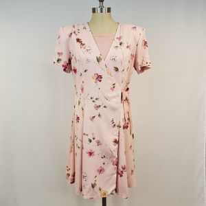 Vintage Betsys Things Sz 10 Floral Tea Dress 80s 90s Front tie Pink Shortsleeve